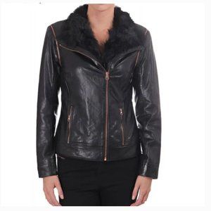 Ted Baker Tirely Furrly Detachable Sleeve Black Leather Jacket vest size 1 nwot